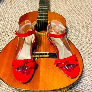 🎁Vibrant Red “”Go Anywhere” Ankle Strap Low Wedge Sandals!